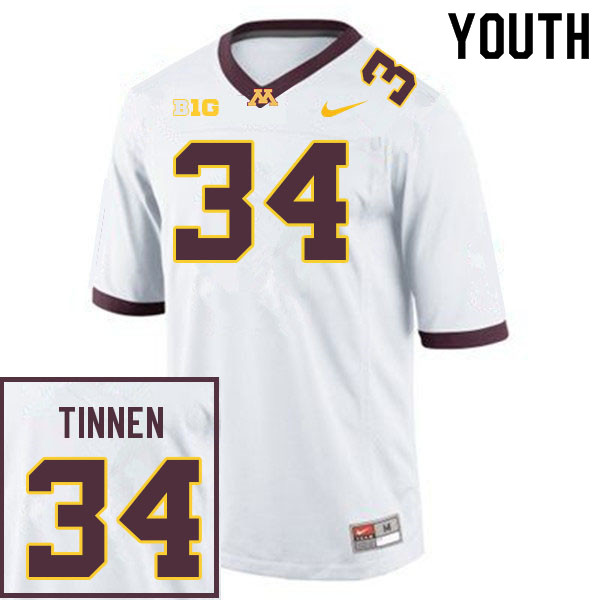 Youth #34 Jack Tinnen Minnesota Golden Gophers College Football Jerseys Sale-White